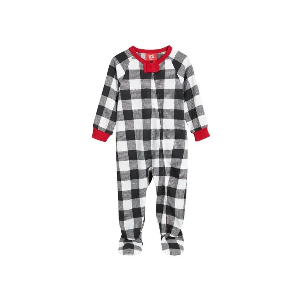 Family PJs Matching Baby Thermal Waffle Buffalo Check Footie One Piece